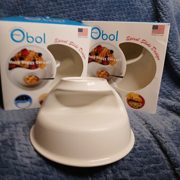 2 Obol The Original Crispy Bowl Spiral Slide Design WHITE USA Made Swoop Scoop - Picture 5 of 10